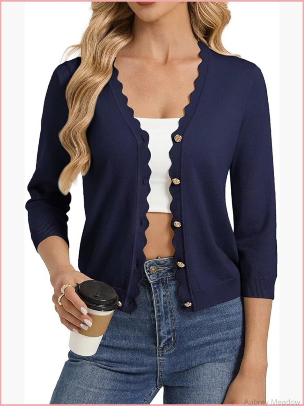 3/4 Sleeve V Neck Button Down Lightweight Cardigan Open Front Shrug